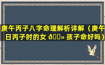 庚午丙子八字命理解析详解（庚午日丙子时的女 🌻 孩子命好吗）